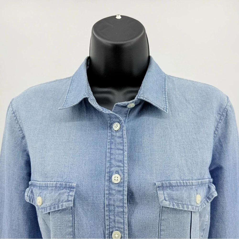 J.  Crew "Perfect Fit" Blue Chambray Button Down Pocket Shirt LS Women's Small S - Picture 2 of 9